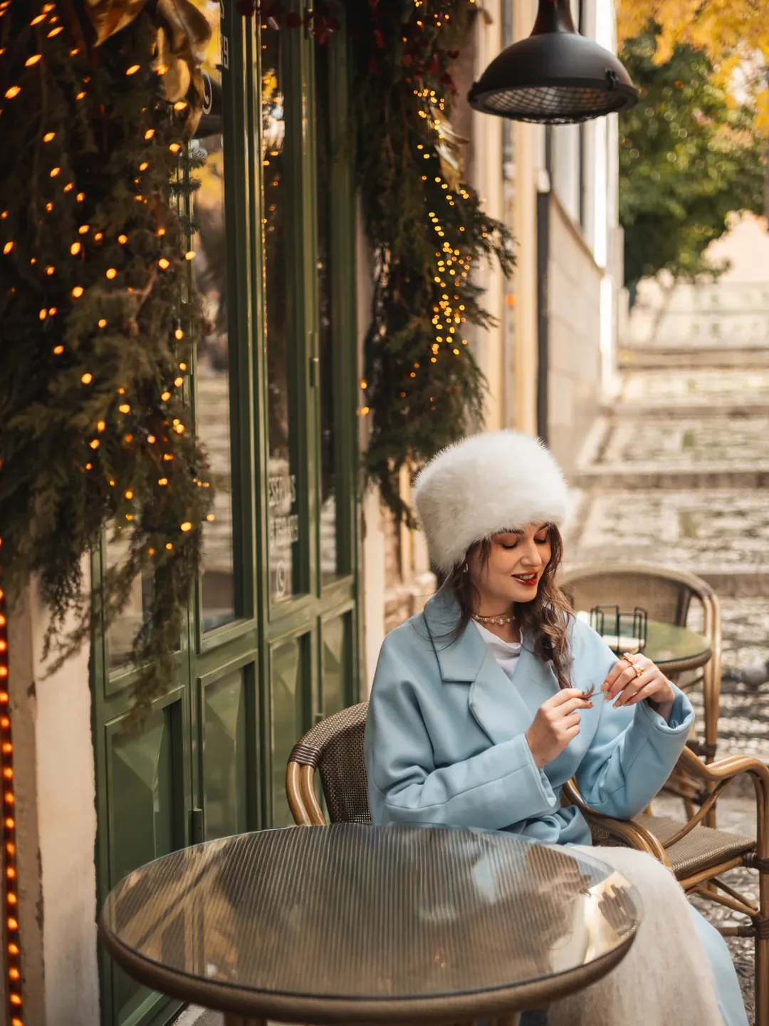 Heirloom style portrait of family near Christmas tree